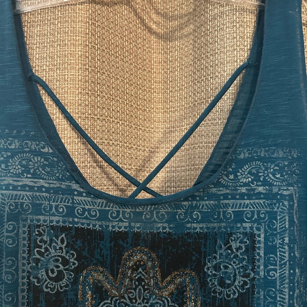 Maurices Teal Tank Top with Embroidered Design - Picture 3 of 5